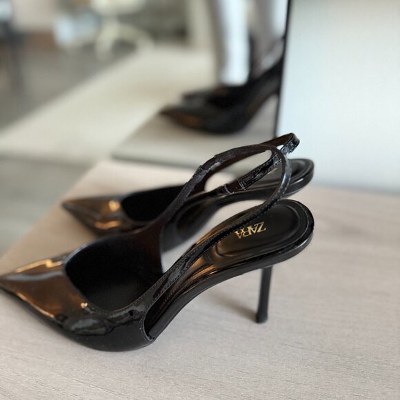 ZARA Black Patent Slingback Heels – Size 37 - Picture 4 of 9